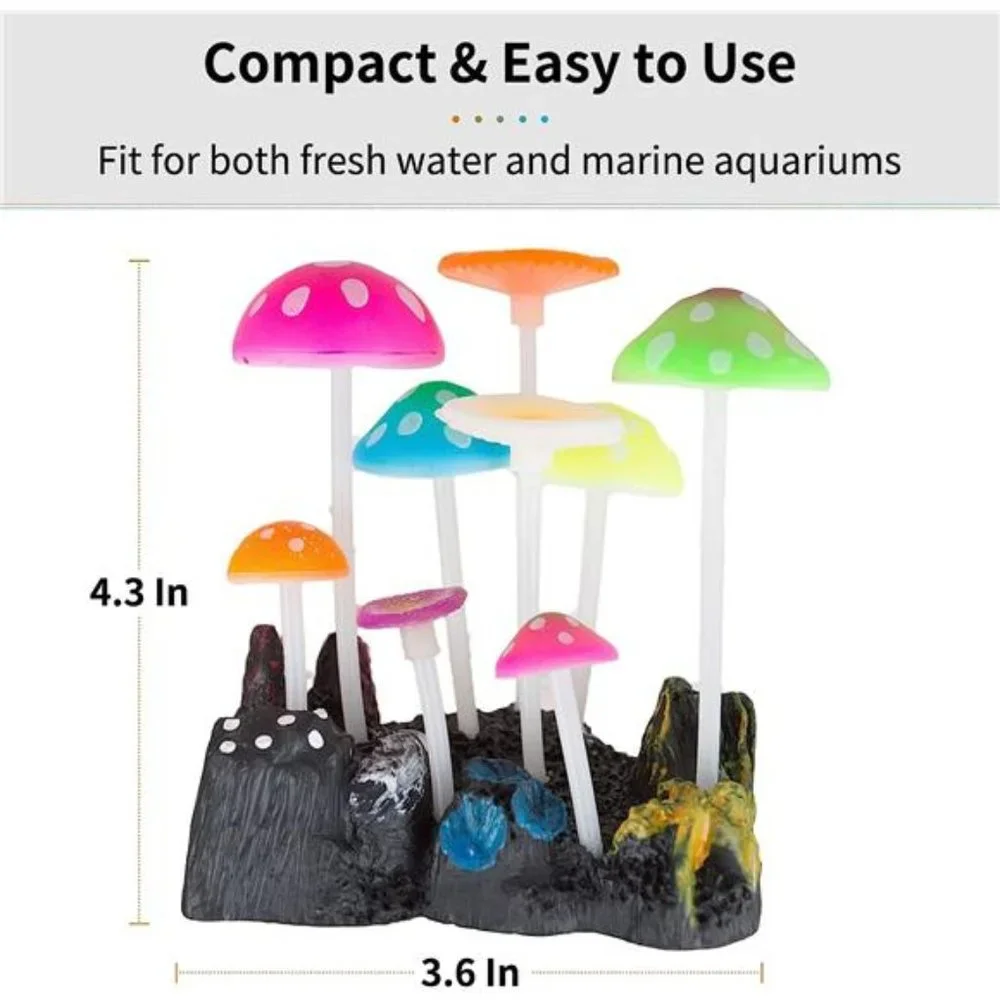 Glowing Effect Artificial Mushroom Aquarium Plant Decor Ornament